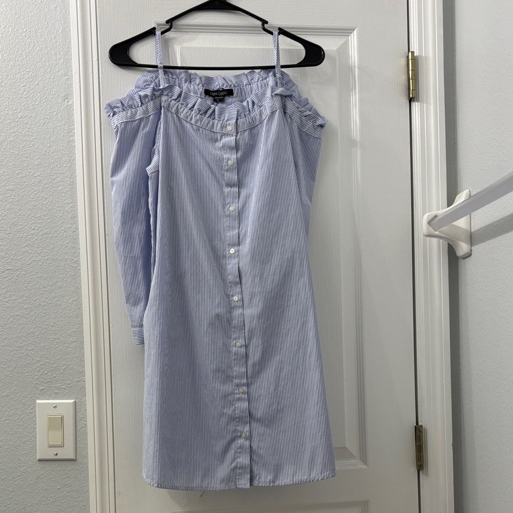 New Look Blue Striped Off-Shoulder Dress